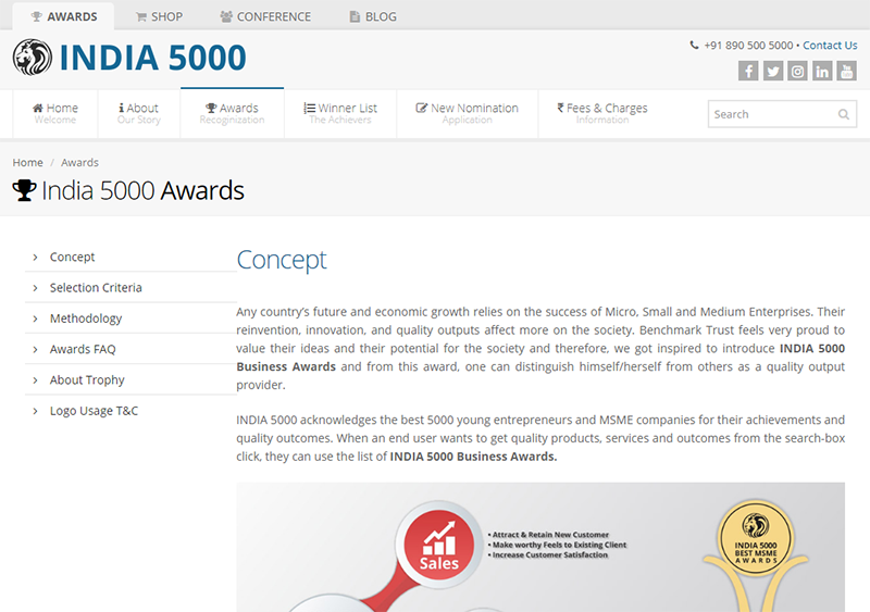India 5000 Best MSME Quality Leader Awards2019